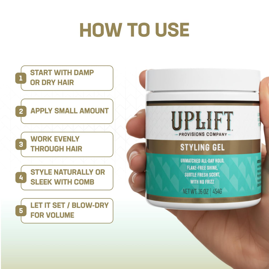 Uplift Provisions Styling Hair Gel – Strong Hold for All Hair Types, 16 oz