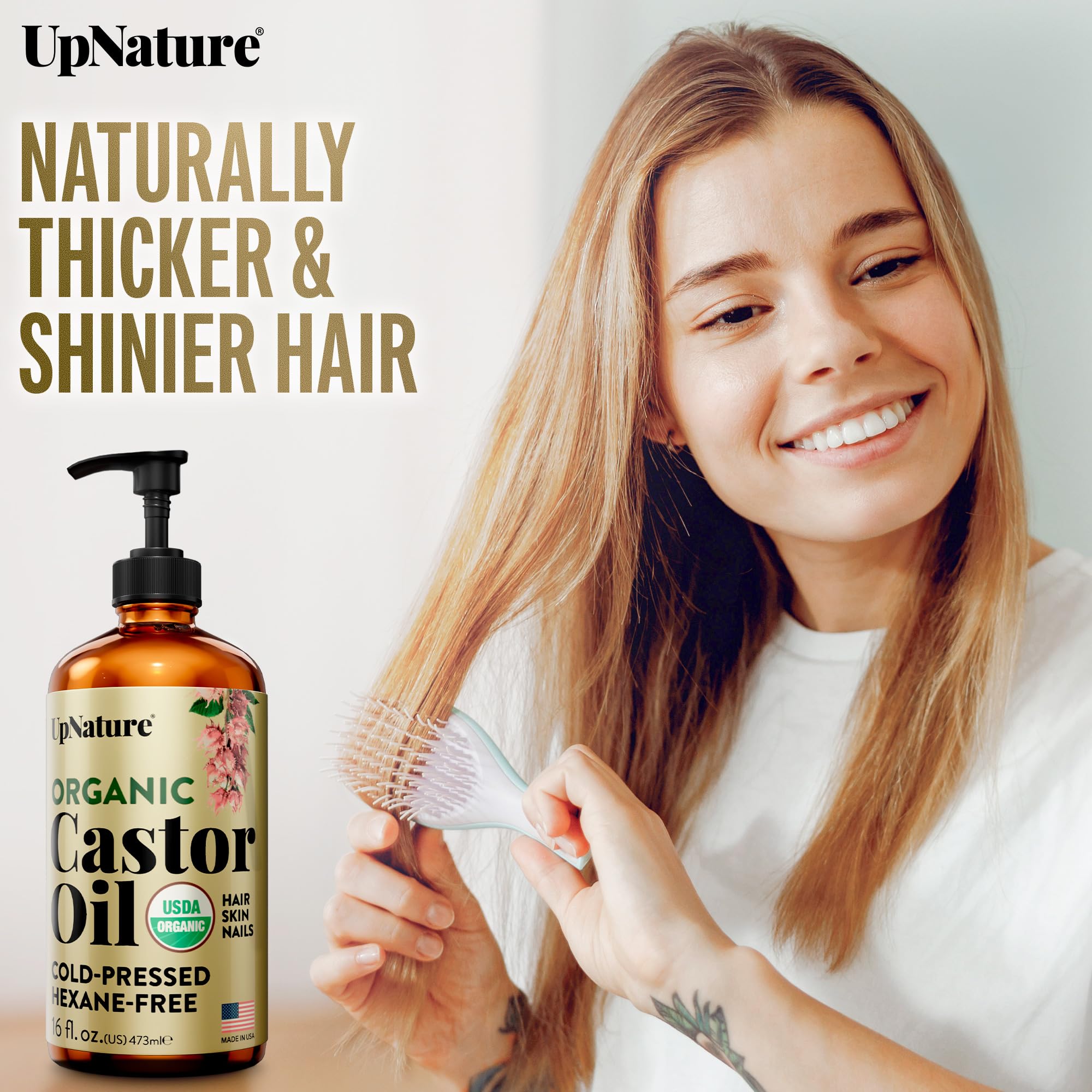 UpNature Castor Oil Organic – 100% Pure Castor Oil for Hair, Skin & Brows | 16 oz
