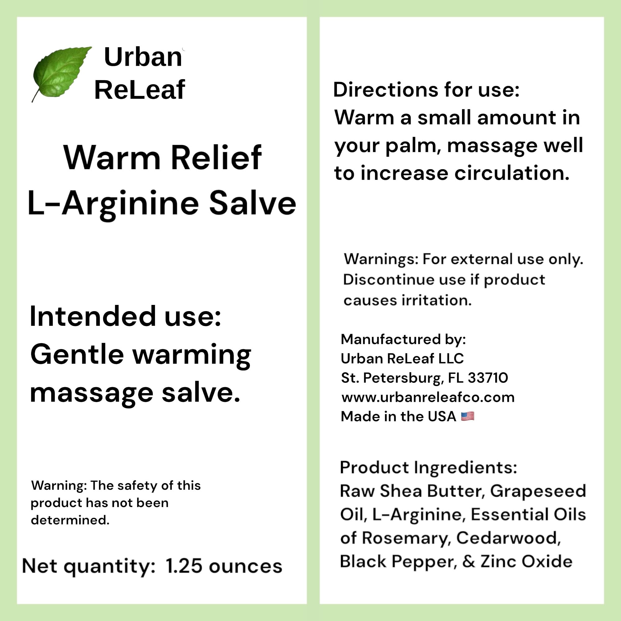 Urban ReLeaf Warm Relief L-Arginine Salve – 2 Pack, 100% Natural