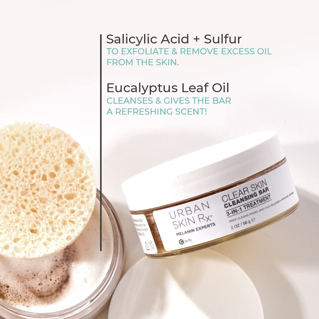 Urban Skin Rx Clear Skin 3-in-1 Daily Treatment Cleansing Bar – Exfoliator, Mask & Clarifier (2.0 oz)