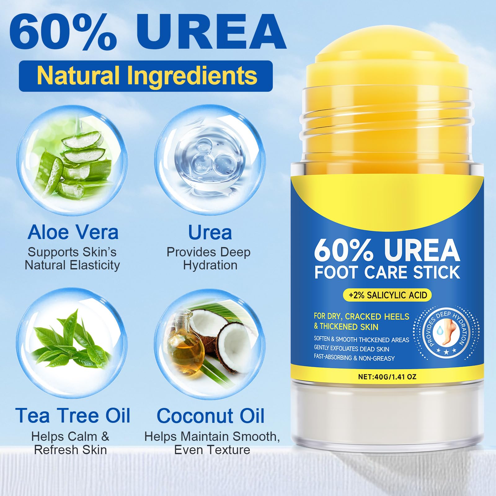 Urea 60% Cream Stick with Salicylic Acid 2% – Intensive Hydration for Dry, Cracked Skin (80g)