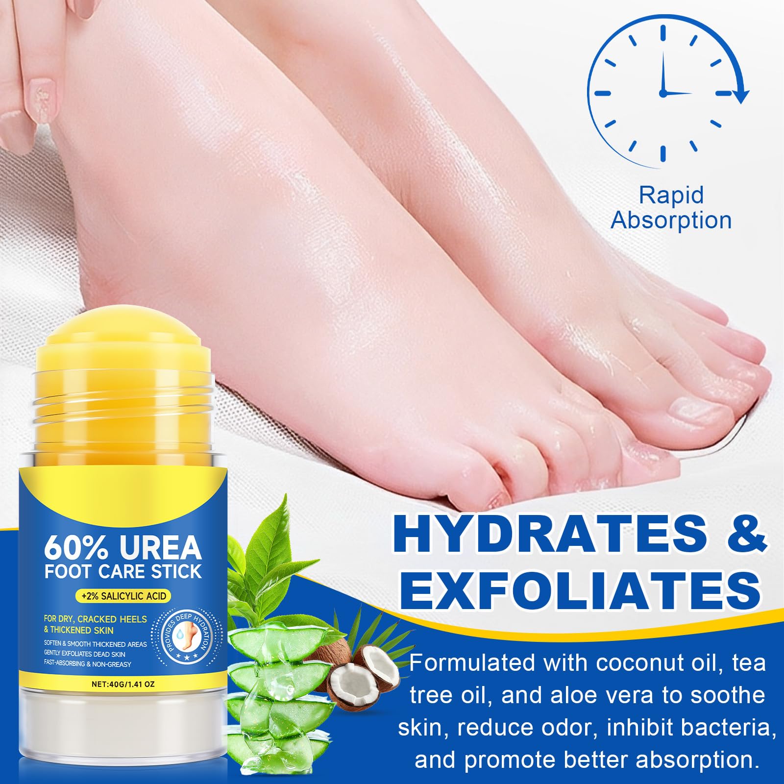 Urea 60% & Salicylic Acid 2% Moisturizing Stick Balm – Callus Softener for Feet & Hands (40g)