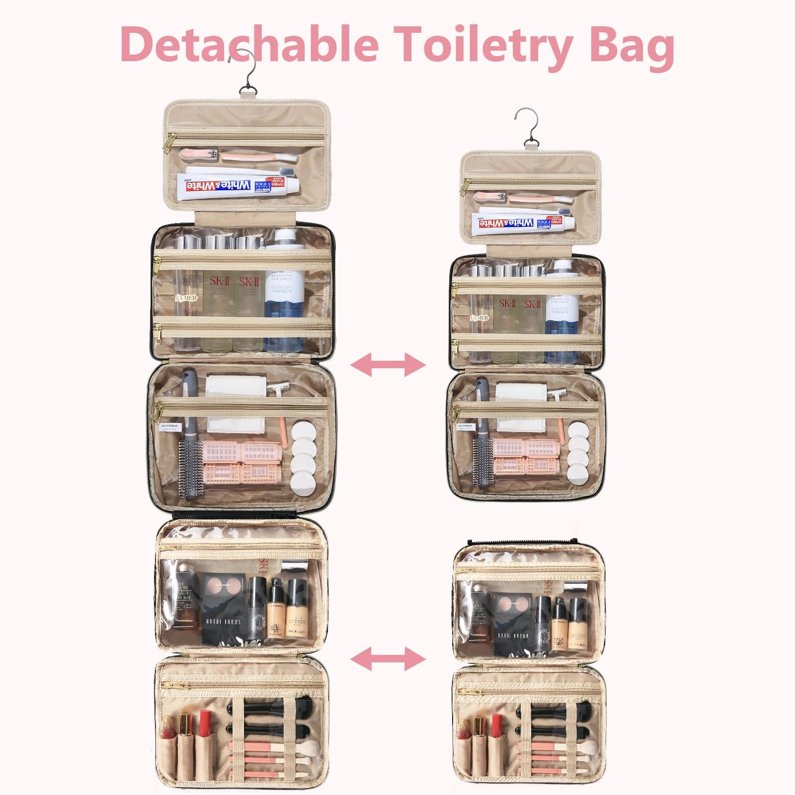 urophylla Detachable Travel Toiletry Bag for Women – Large Hanging Organizer for Travel