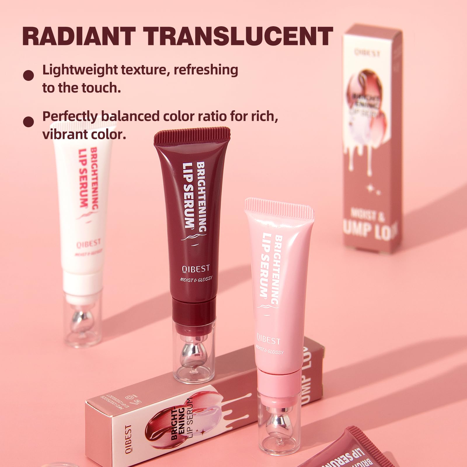 URQT Brightening Lip Serum Set – Hydrating Glossy Lip Oil with Cooling Metal Applicator (4PCS)