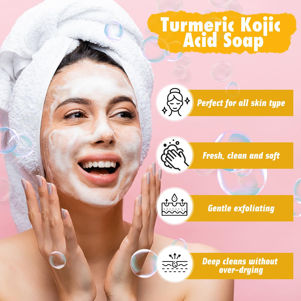 Urrznp Kojic Soap Bar | Lemon Turmeric with Vitamin C for Dry, Sensitive Skin | 3 Bars