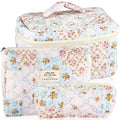 URSKYTOUS 3Pcs Cotton Quilted Makeup Bag Set – Floral Bee Pattern, Travel Cosmetic Bags