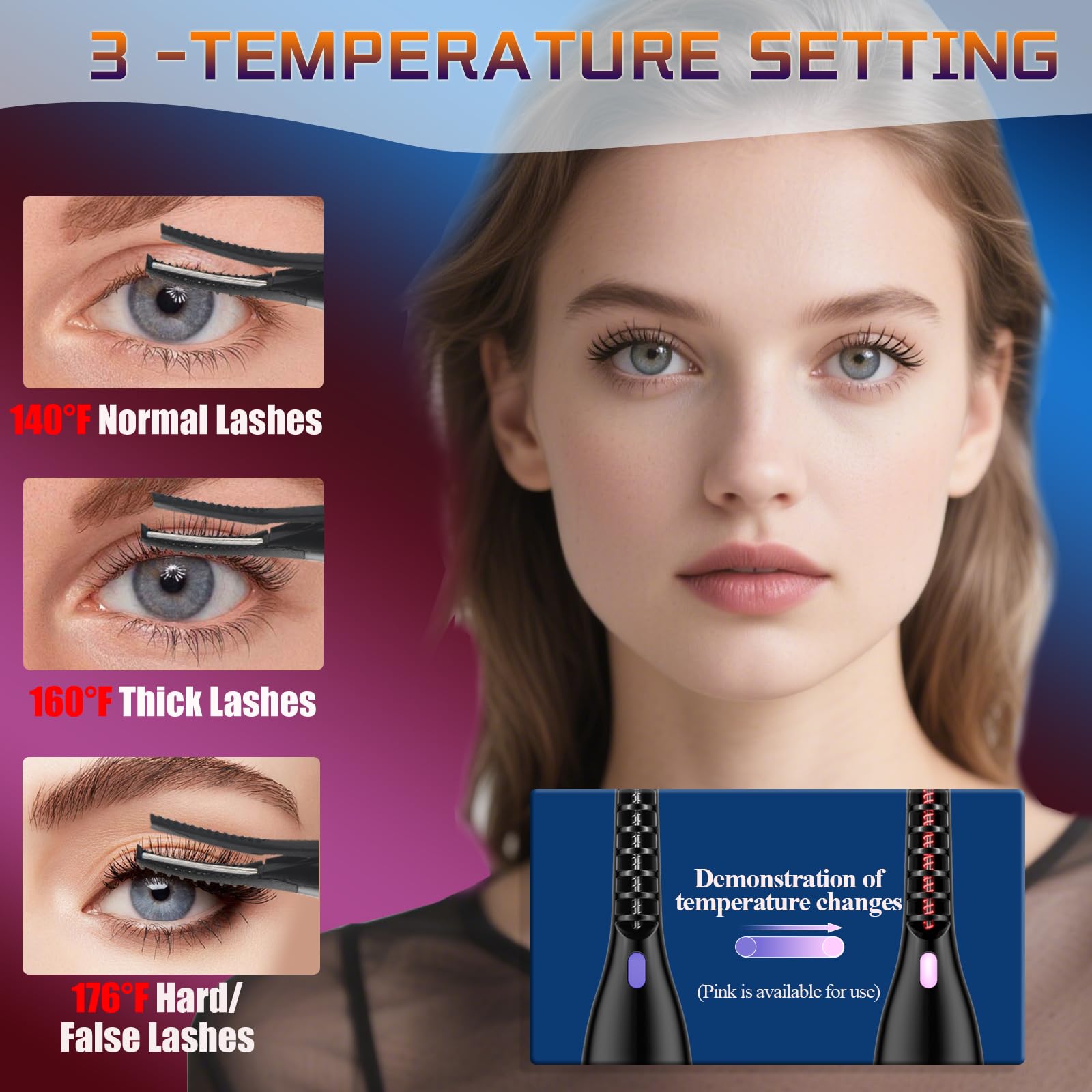 URSOBTF Heated Eyelash Curler – 2-in-1 Clip-Type, 5S Heat, LED Display, USB Rechargeable