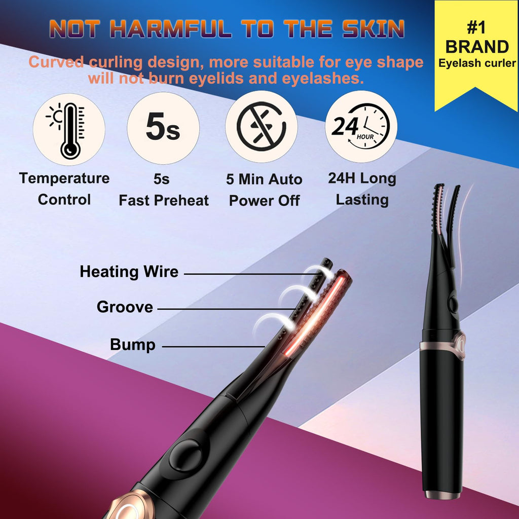 URSOBTF Heated Eyelash Curler – 2-in-1 Clip-Type, 5S Heat, LED Display, USB Rechargeable