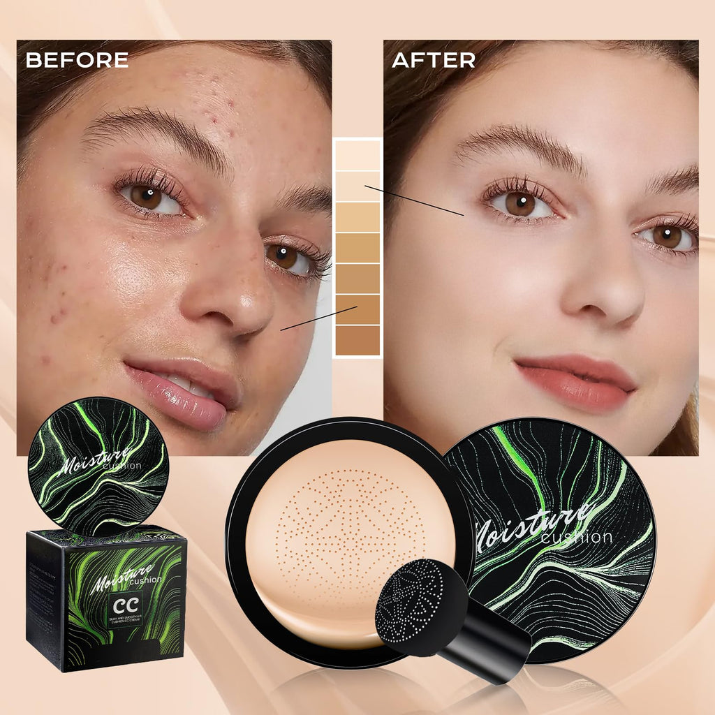 Ursoulney Mushroom Head Air Cushion CC Cream – Full Coverage Foundation, Long-Lasting (2-Pack, Natural)