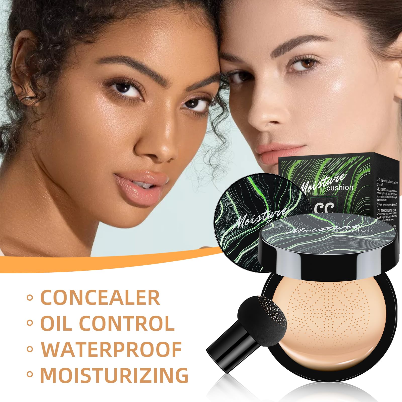 Ursoulney Mushroom Head Air Cushion CC Cream - Tattoo Cover-Up BB Foundation, Moisturizing, Long-Lasting (2 PCS Medium)