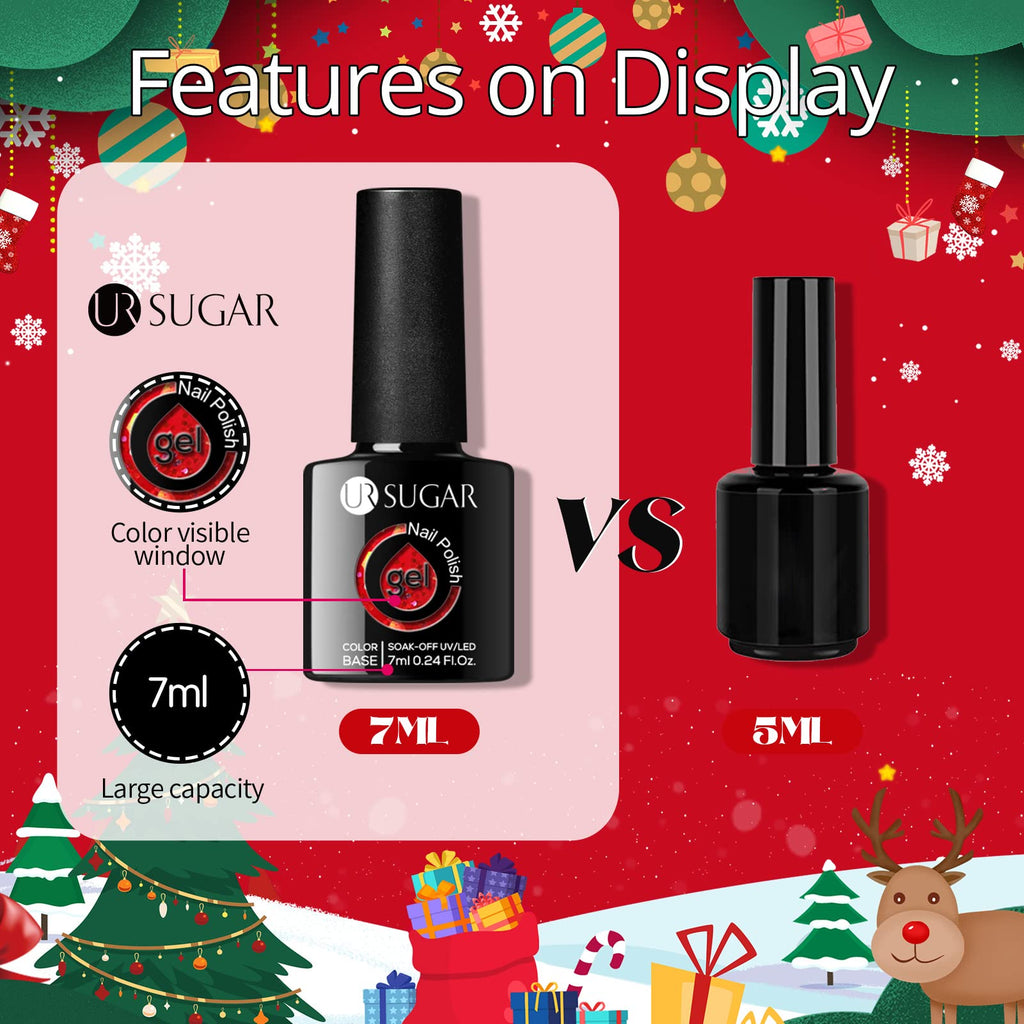 UR SUGAR Christmas Gel Nail Polish Set — 6 Colors (Sparkle Green, Dark Green, Glitter Red, Christmas Red, Bling Silver, Glitter Champagne)