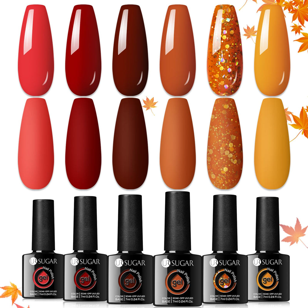 UR SUGAR Fall Winter Gel Nail Polish Set – 6 Colors, Soak-Off, Long-Lasting High-Gloss