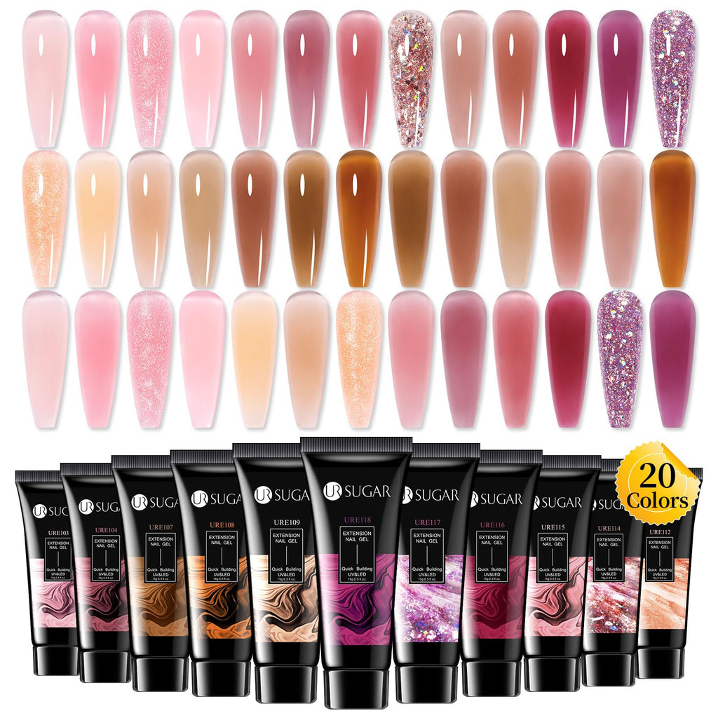 UR SUGAR 20 Colors Gel Extension Nail Set | Jelly Nude Pink Brown Collection