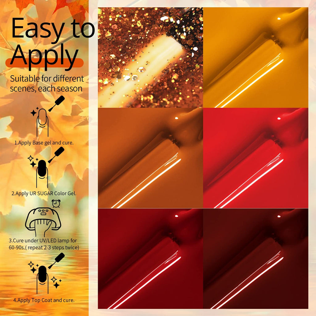 UR SUGAR Fall Winter Gel Nail Polish Set – 6 Colors, Soak-Off, Long-Lasting High-Gloss