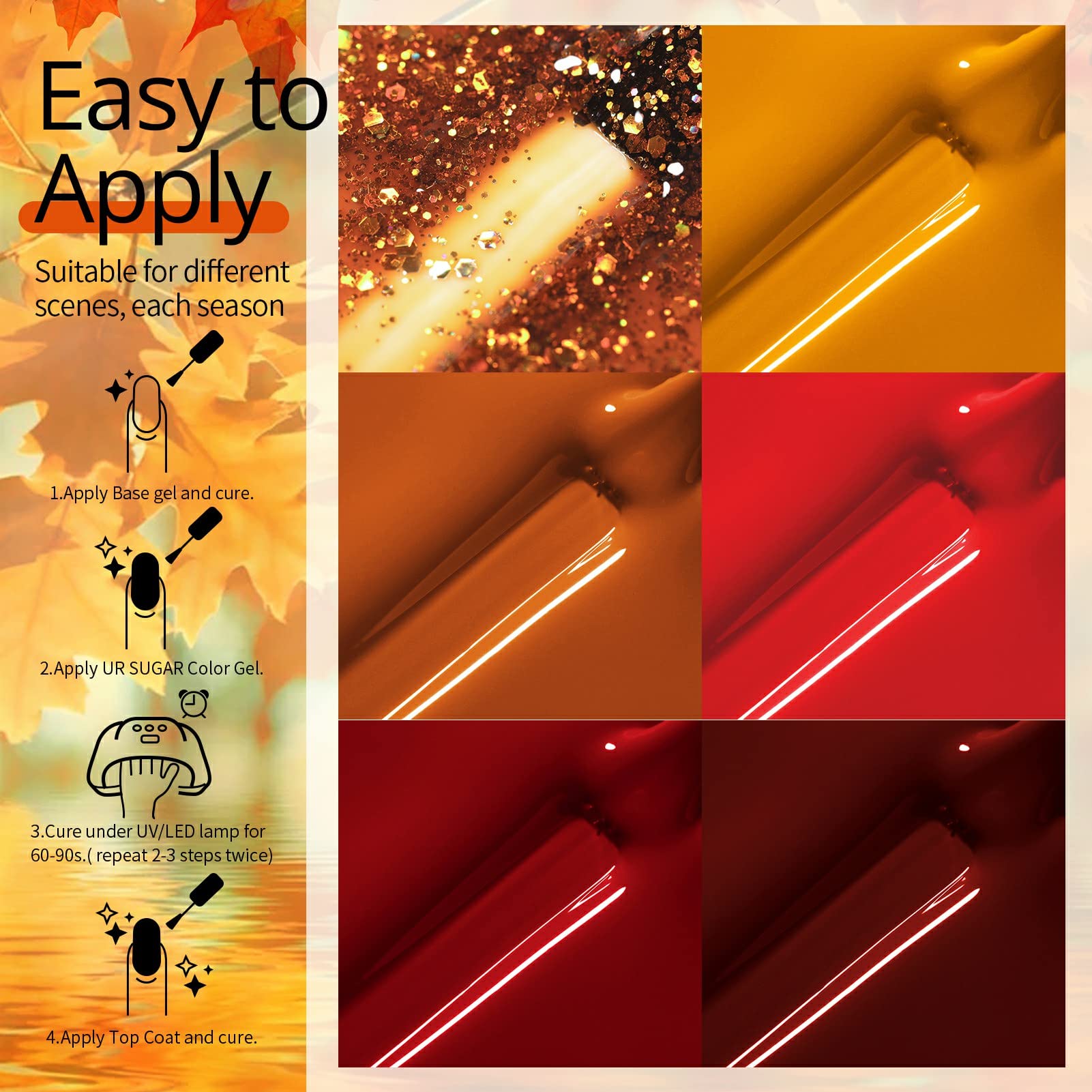 UR SUGAR Fall Winter Gel Nail Polish Set – 6 Colors, Soak-Off, Long-Lasting High-Gloss