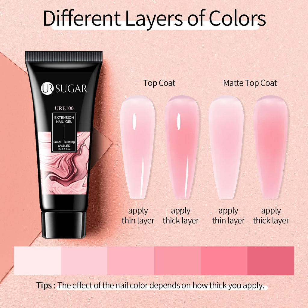 UR SUGAR 20 Colors Gel Extension Nail Set | Jelly Nude Pink Brown Collection