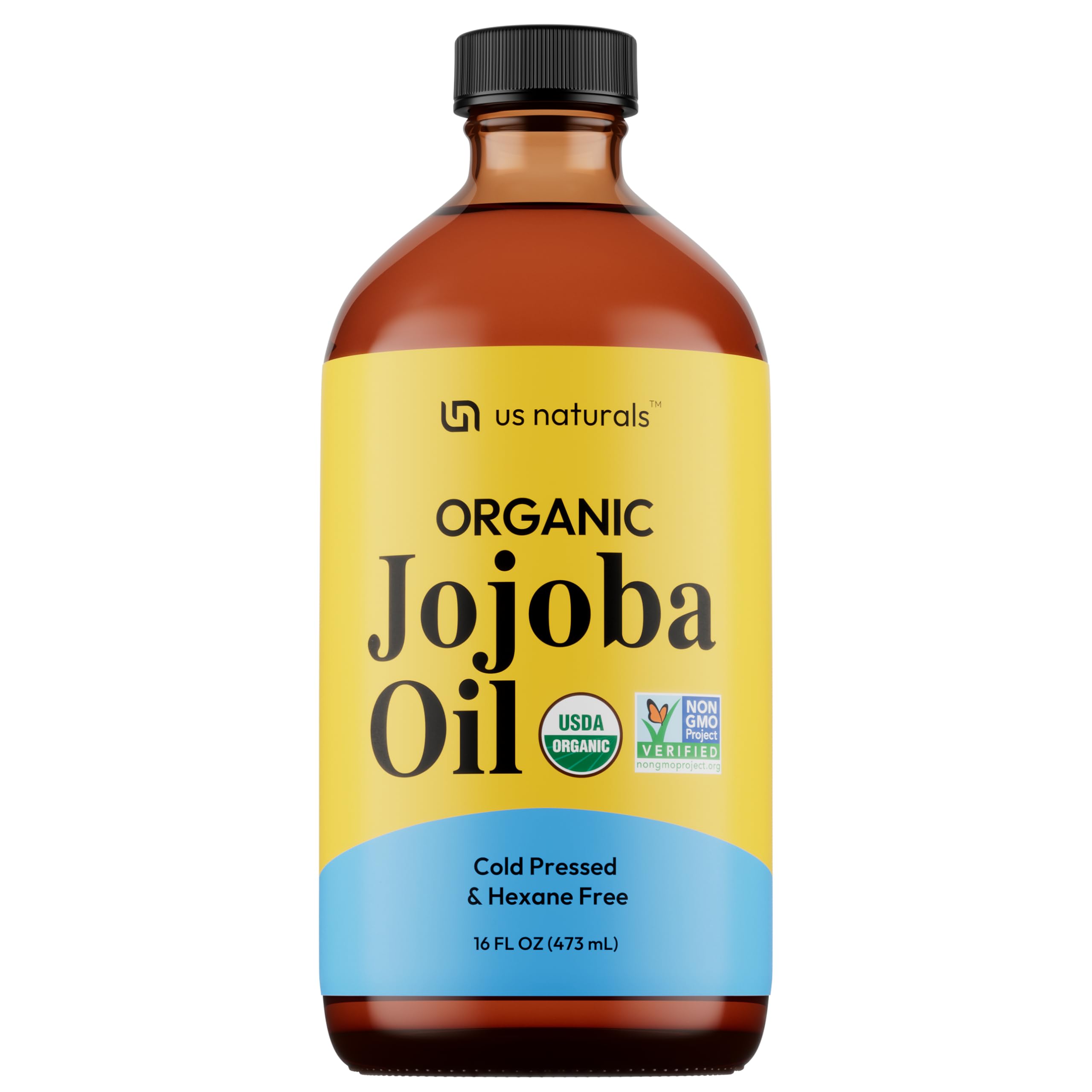 Us Naturals 16oz Organic Jojoba Oil – Cold-Pressed, Unrefined, USDA Organic & Non-GMO in Glass