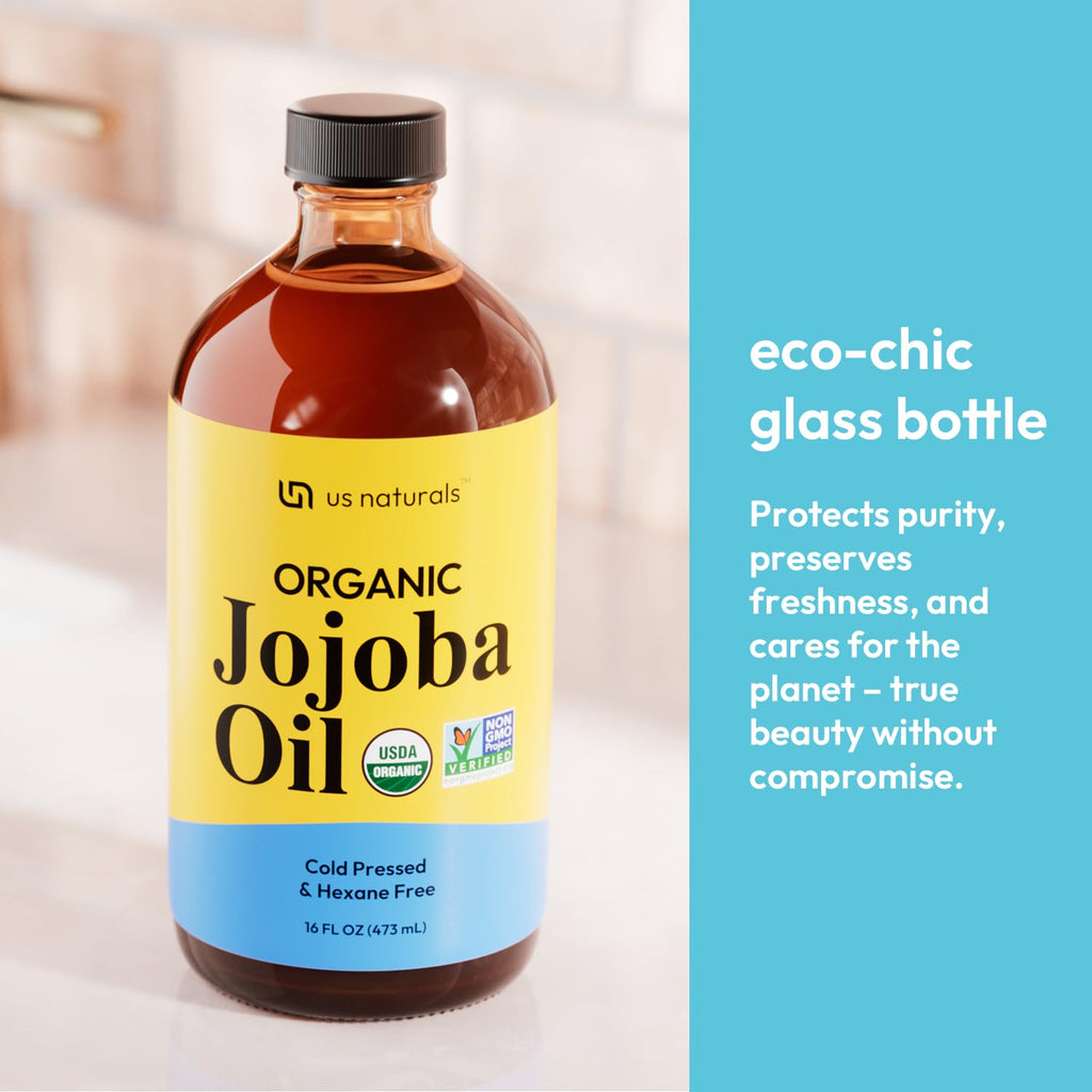 Us Naturals 16oz Organic Jojoba Oil – Cold-Pressed, Unrefined, USDA Organic & Non-GMO in Glass