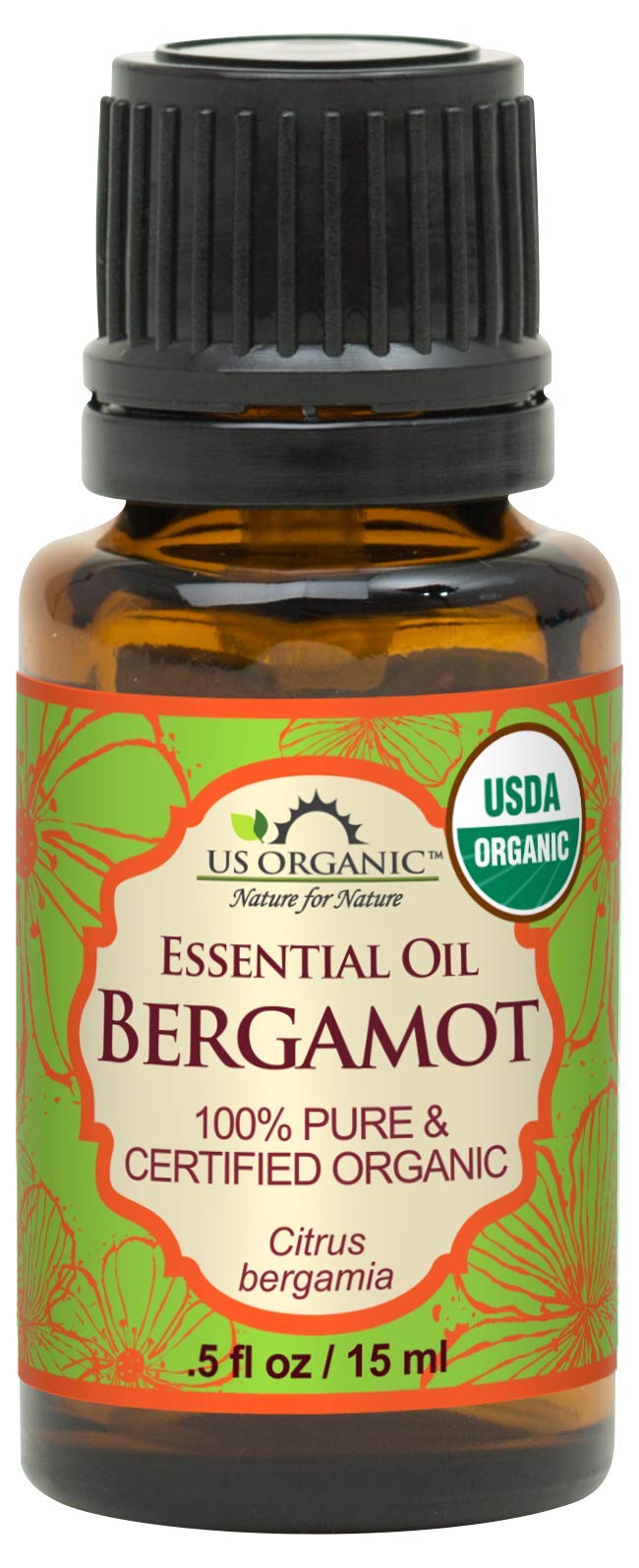 US Organic 100% Pure Bergamot Essential Oil – USDA Organic, Cold-Pressed, 15 ml with Euro Droppers