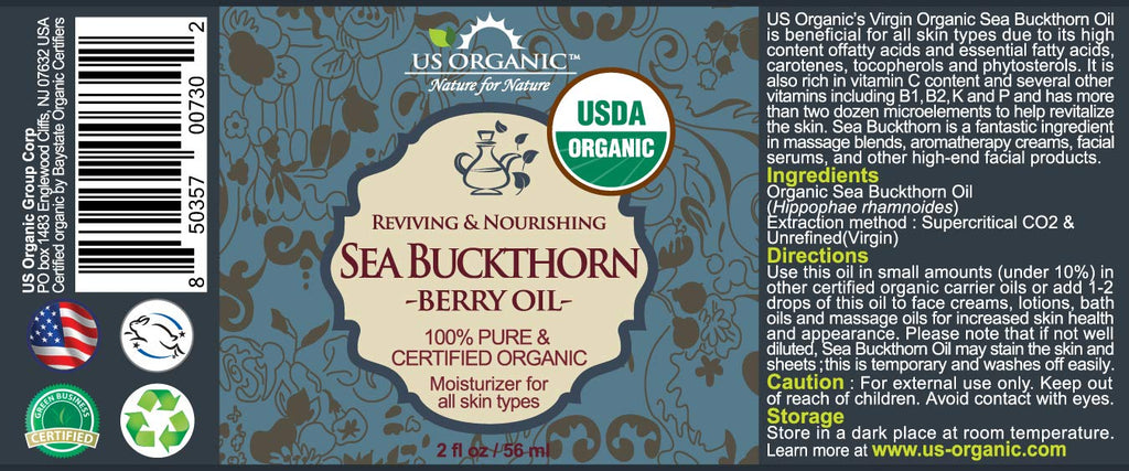 US Organic Sea Buckthorn Berry Oil – 100% Pure, USDA Organic, CO2 Extracted, 2 oz
