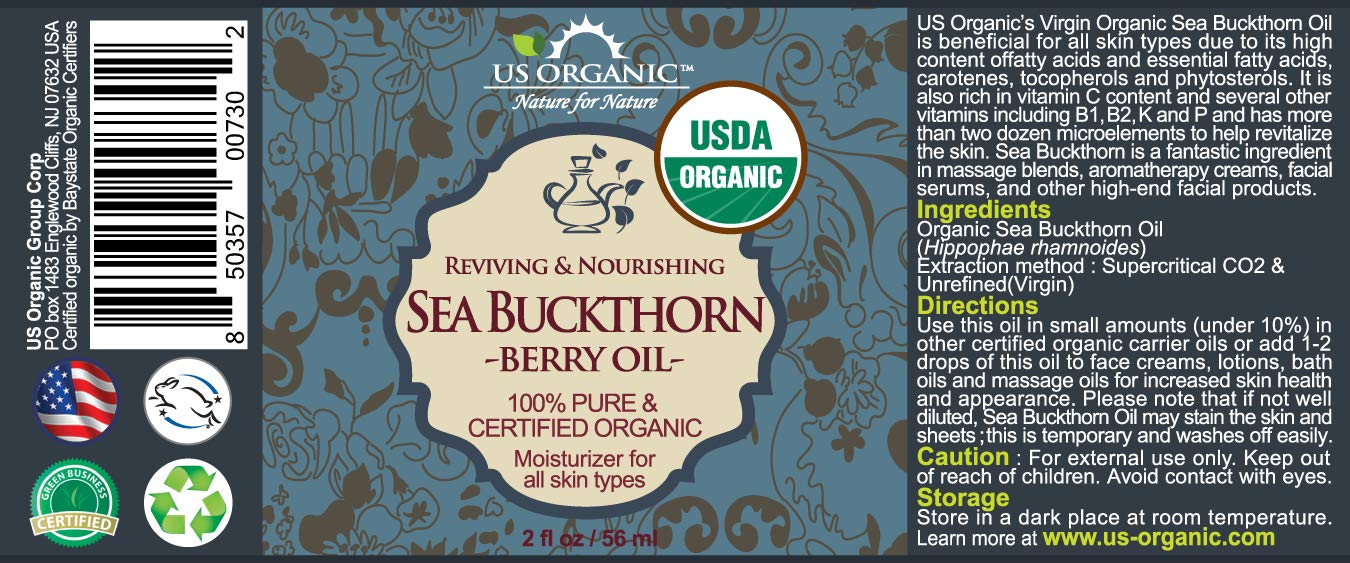 US Organic Sea Buckthorn Berry Oil – 100% Pure, USDA Organic, CO2 Extracted, 2 oz