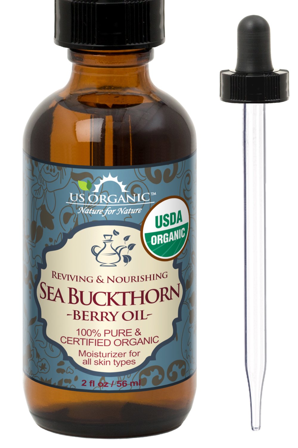 US Organic Sea Buckthorn Berry Oil – 100% Pure, USDA Organic, CO2 Extracted, 2 oz