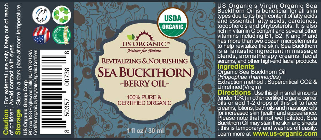 US Organic Sea Buckthorn Berry Oil – 100% Pure, USDA Organic, Supercritical CO2 Extracted, 1 oz