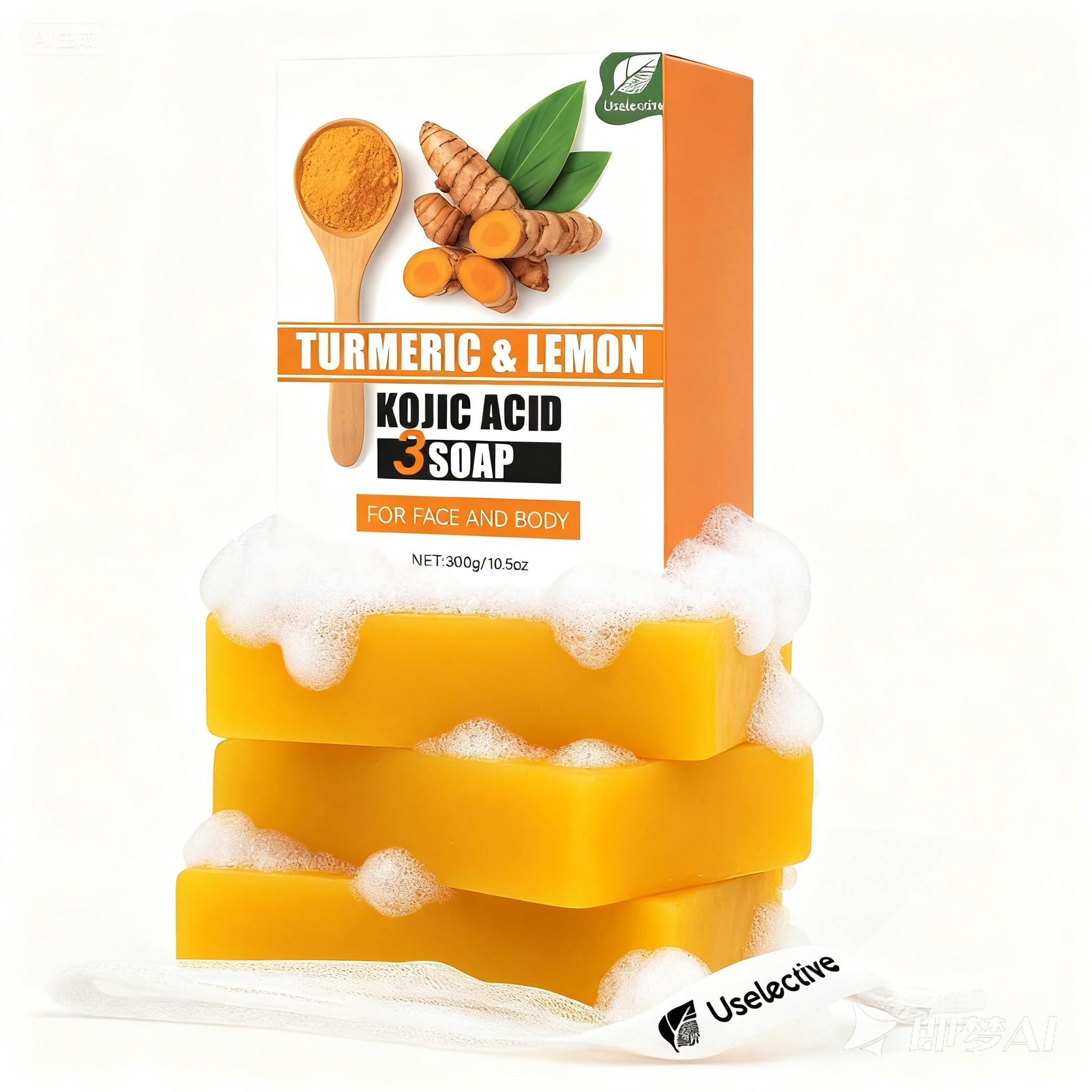 Uselective 3 Pack Lemon & Turmeric Soap Bar with Kojic Acid & Vitamin C – Deep Hydration