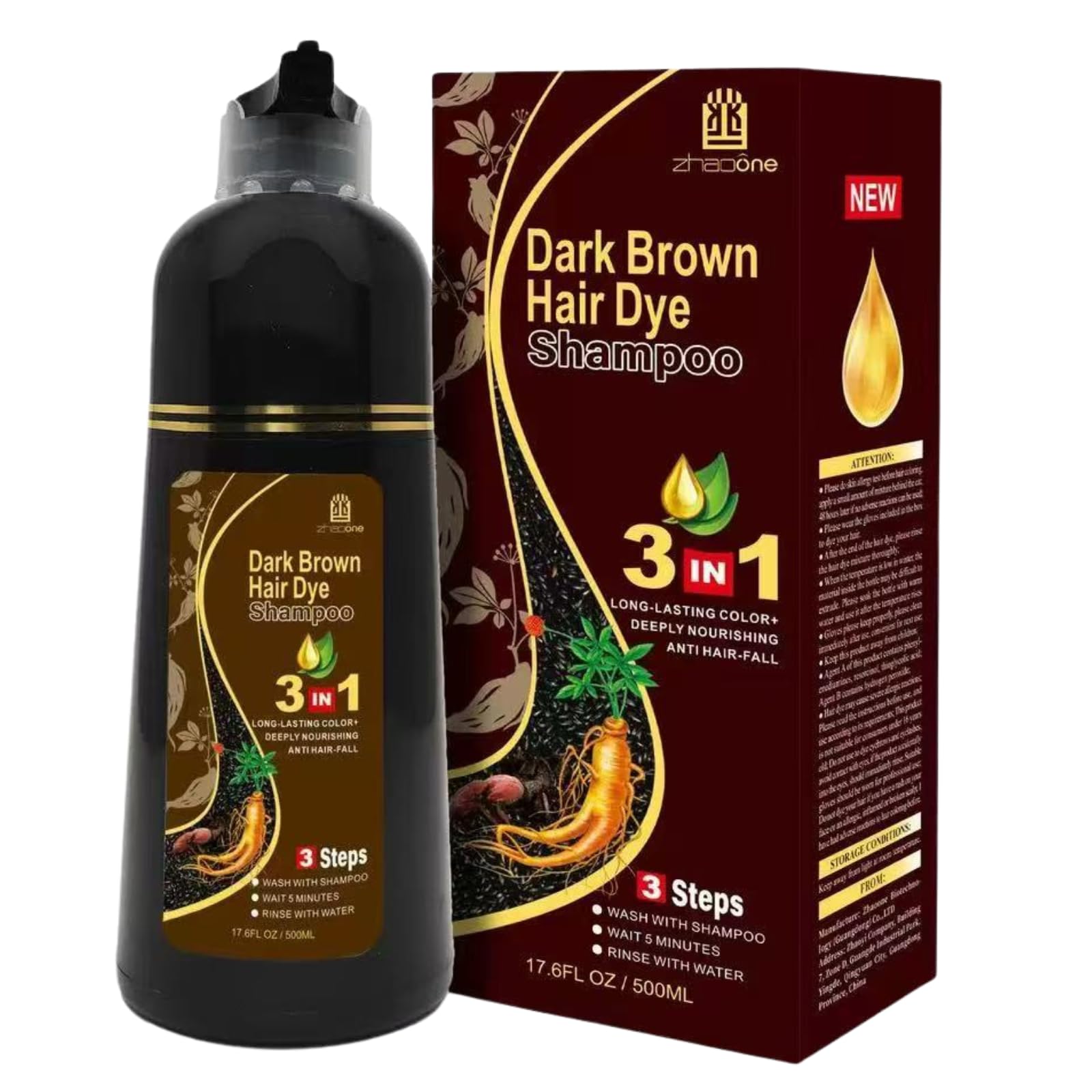 USMATEK Brown Hair Dye Shampoo – 3-in-1 Color, Scalp Care & Moisture | 500ml