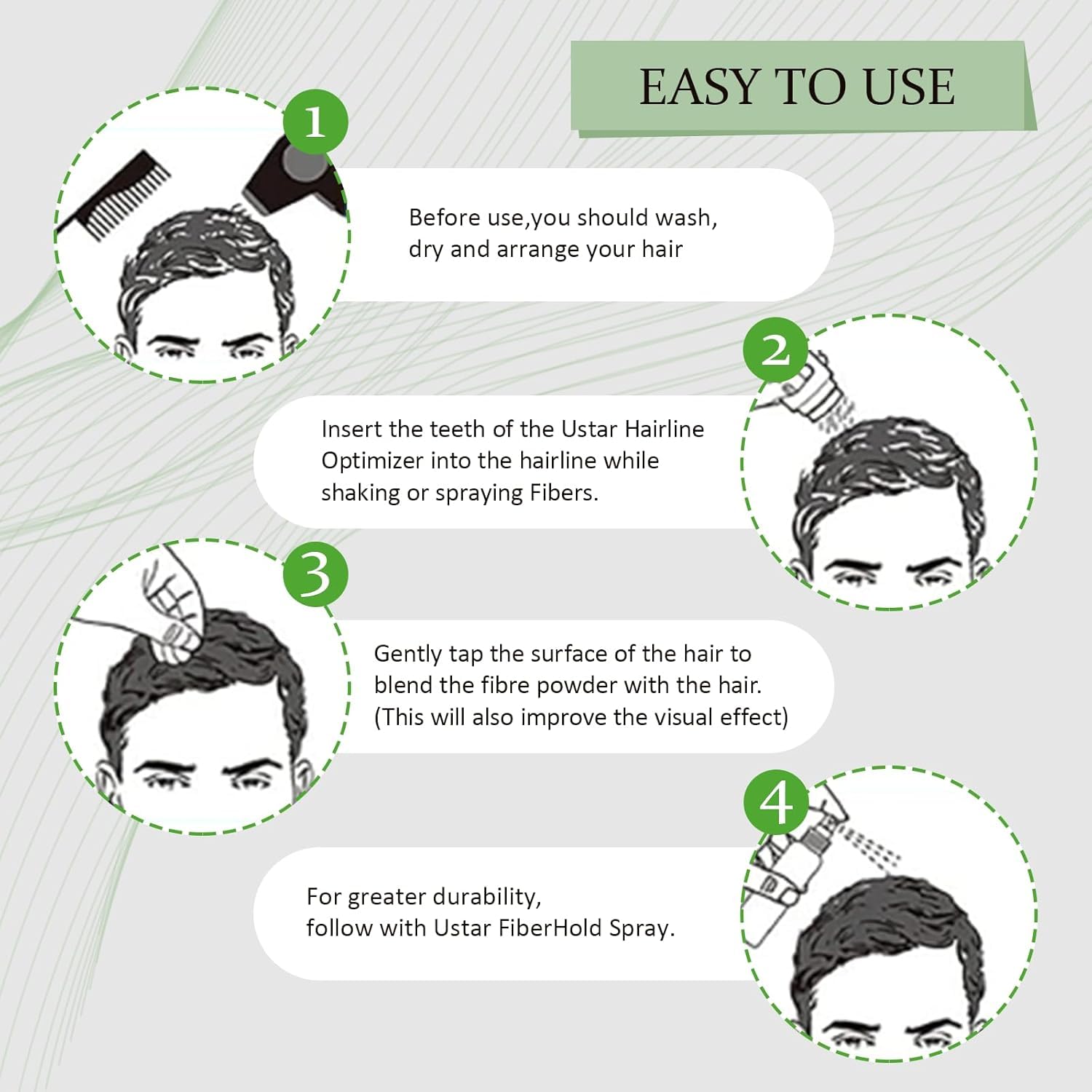 USTAR Hair Building Fibers 77.5g | 5-in-1 Set with Holding Spray (Black) – Instant Fuller Look