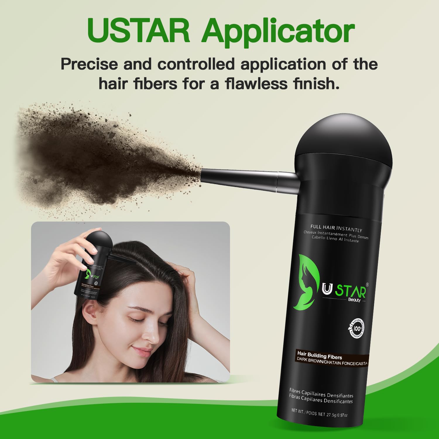 USTAR Hair Building Fibers 77.5g – 5-in-1 Kit with Holding Spray (Dark Brown)