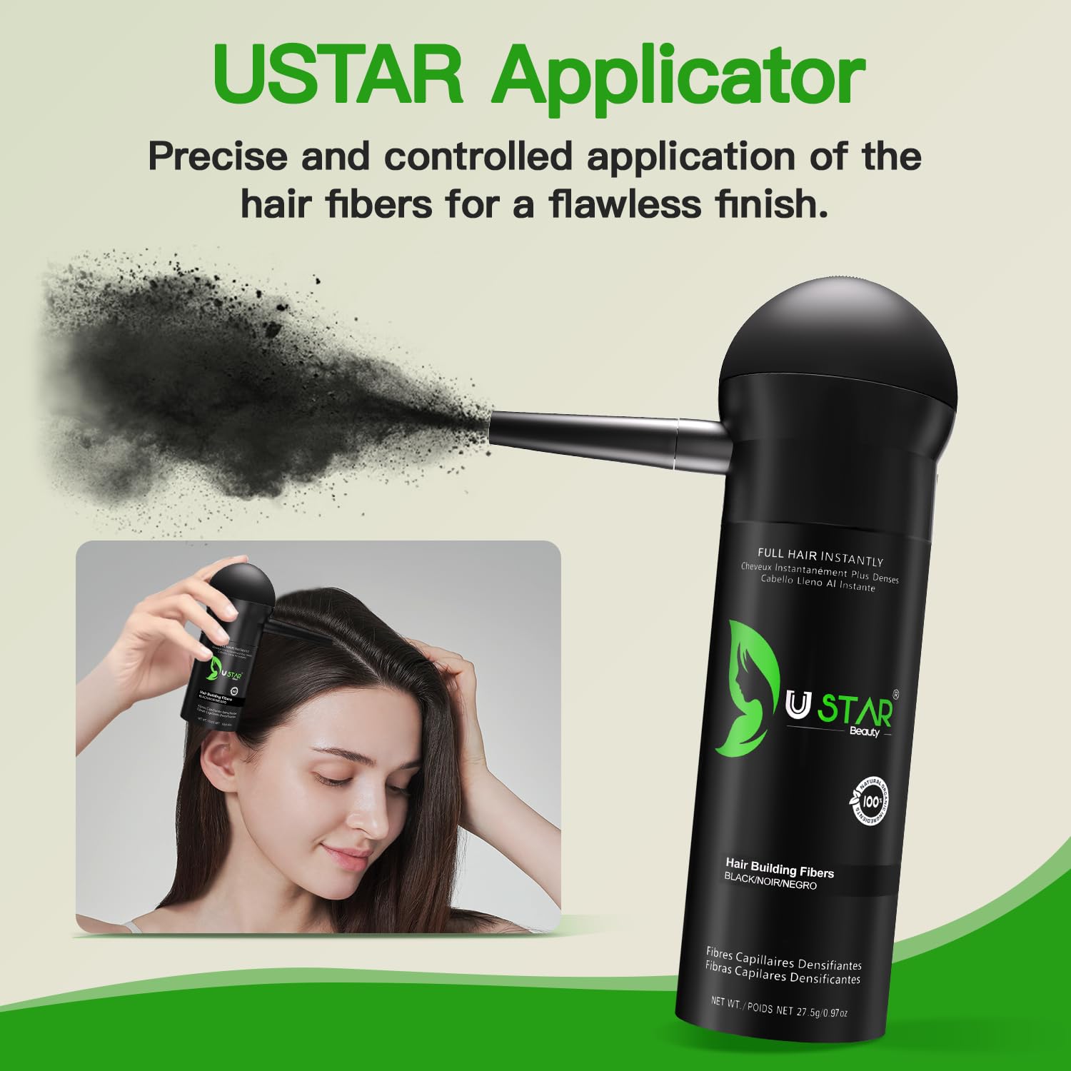 USTAR Hair Building Fibers 77.5g | 5-in-1 Set with Holding Spray (Black) – Instant Fuller Look