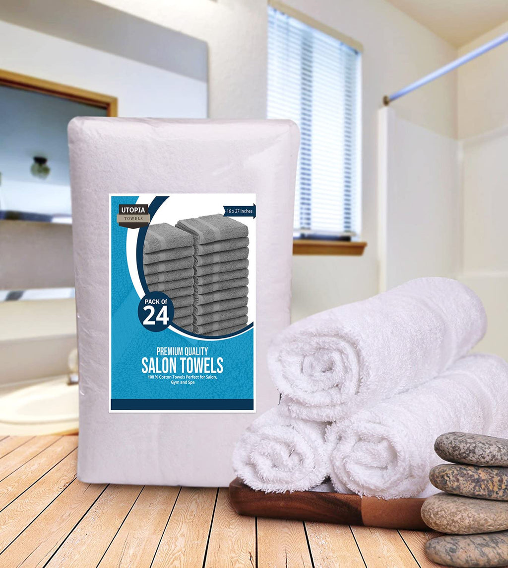 Utopia Towels Salon Towel Pack - 24, 16x27, 100% Cotton, White