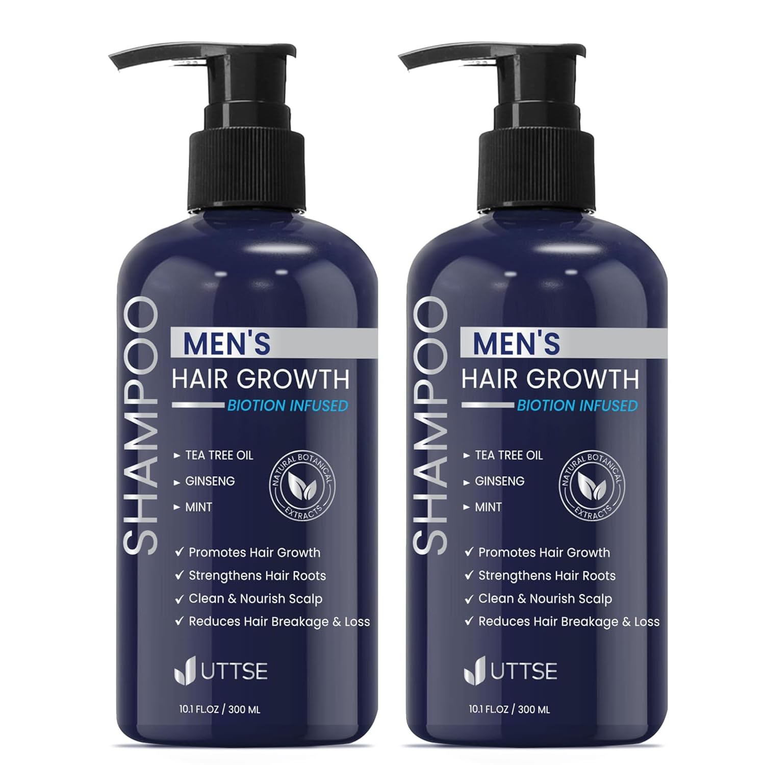 Uttse Biotin Hair Growth Shampoo for Men — Natural Thickening Formula with Tea Tree, Ginseng & Mint (2 Packs)
