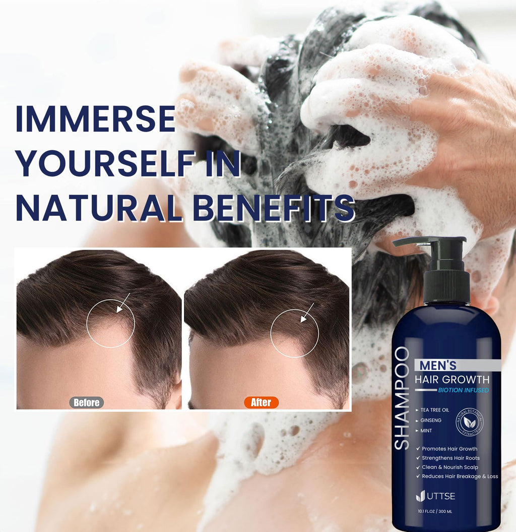 Uttse Biotin Hair Growth Shampoo for Men — Natural Thickening Formula with Tea Tree, Ginseng & Mint (2 Packs)