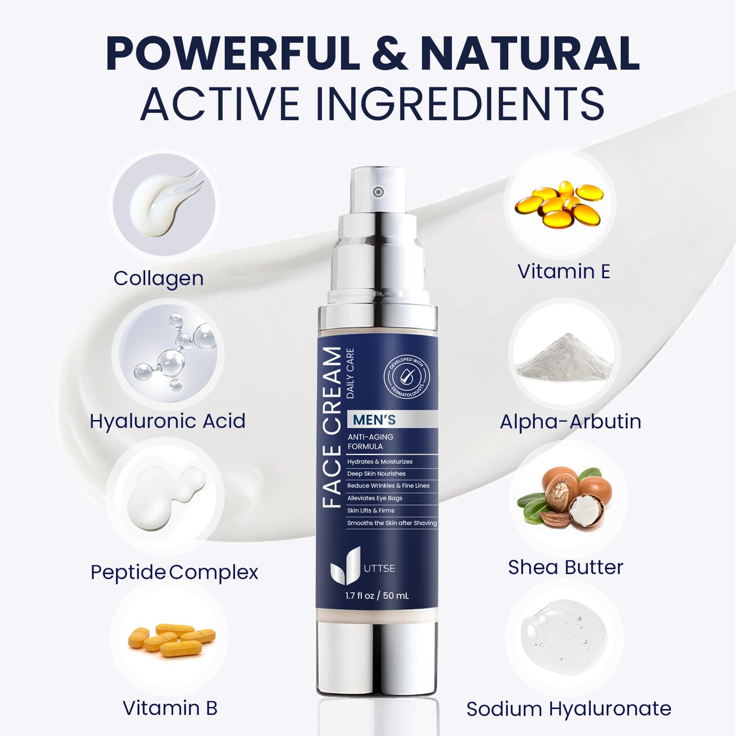 Uttse 6-in-1 Mens Face Moisturizer | Depuff, Brighten, Hydrate – Made in Korea