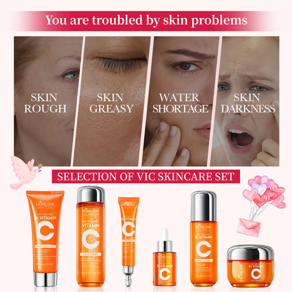 UZTUZT 6-Piece Hydrating Skincare Set | Vitamin C & Niacinamide | Gift for Women