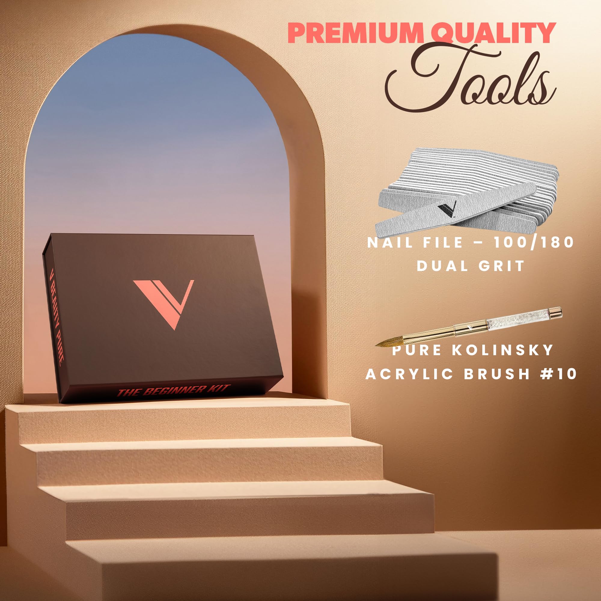 V Beauty Pure Acrylic Nail Kit – Beginner Set with Gel Top Coat, Dehydrator, Monomer Liquid & Dip Powder