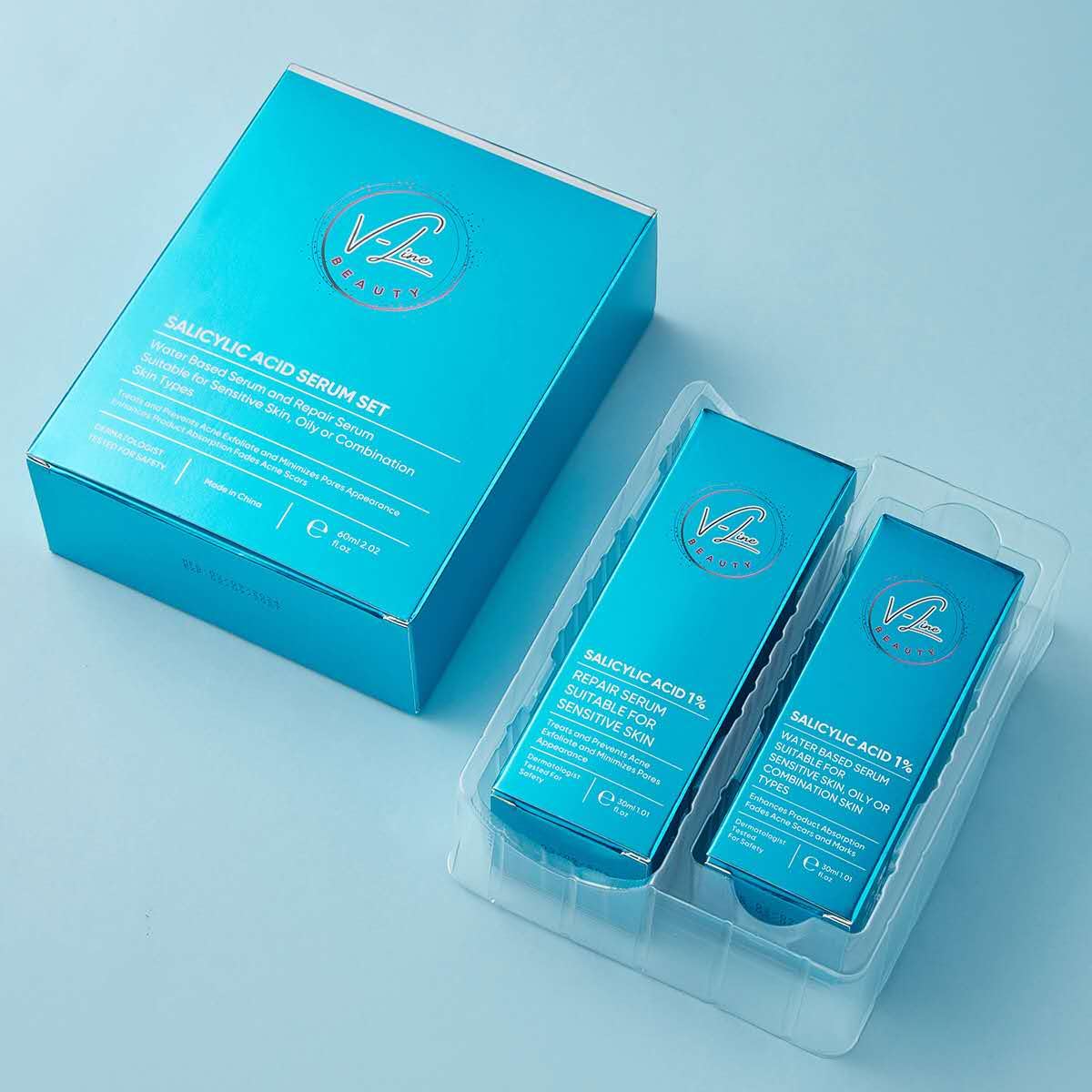 V-Line Beauty Salicylic Acid Serum Set with Collagen | Refine Texture, Balance Oil, Minimize Pores