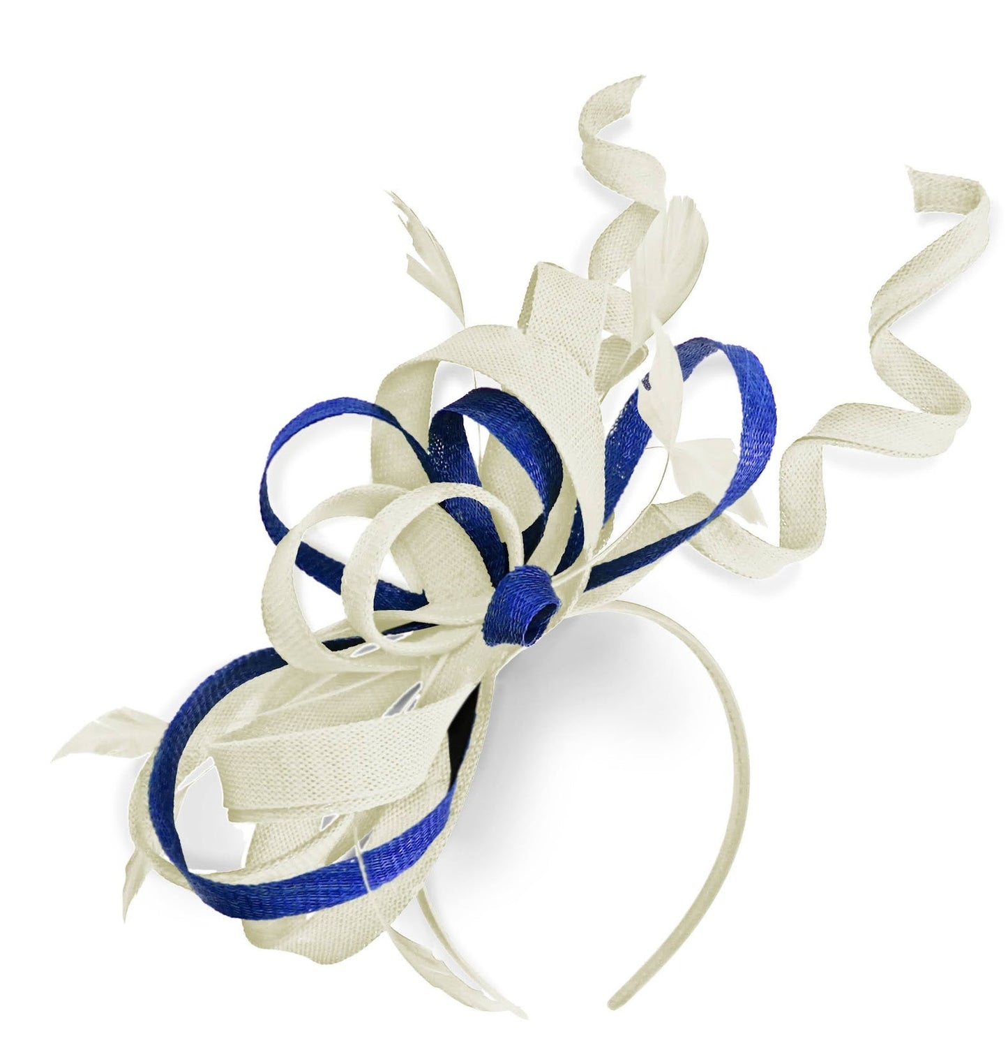 Caprilite Cream Ivory and Royal Blue Wedding Swirl Fascinator Headband Alice Band Ascot Races Loop Net