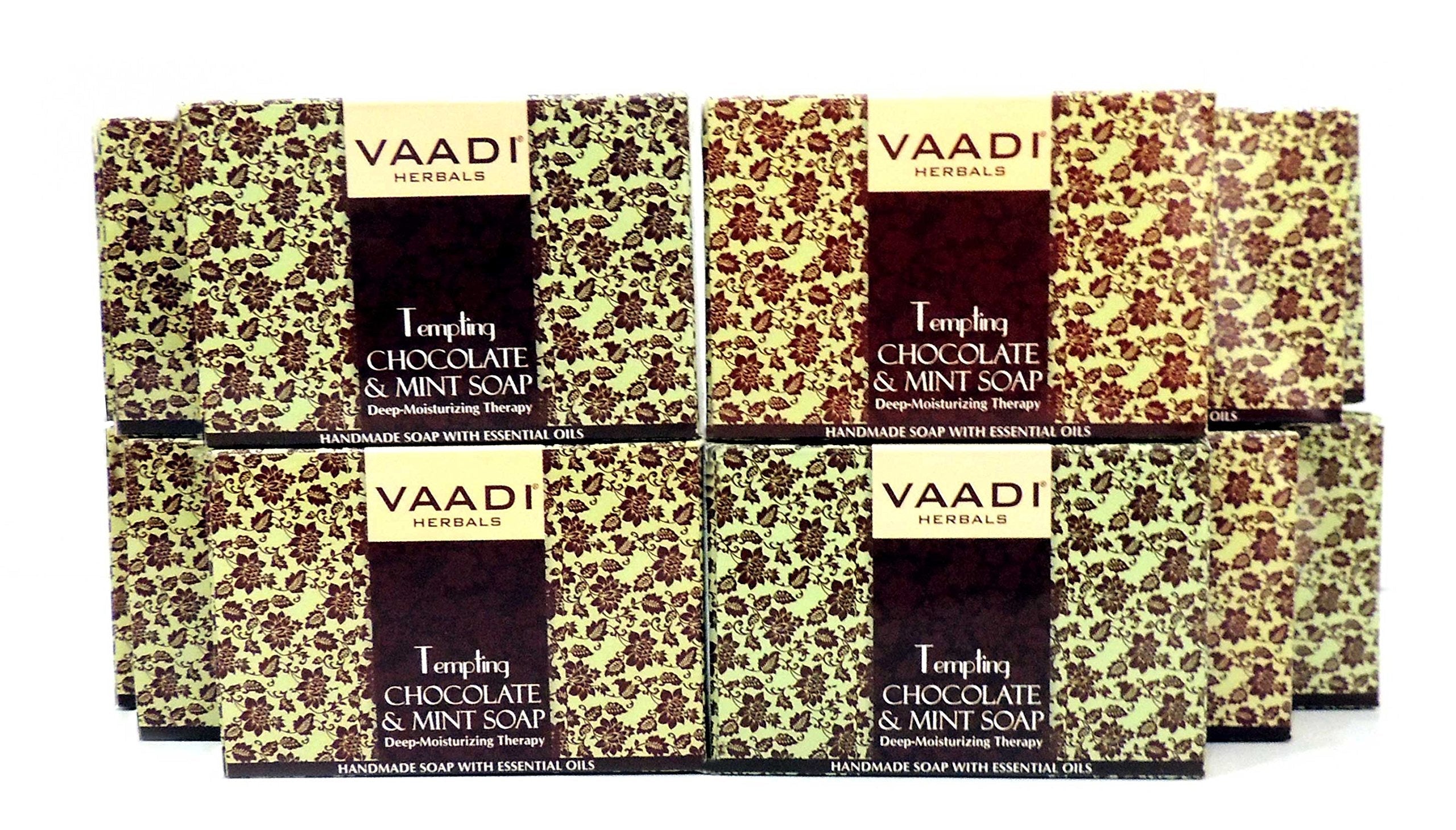 Vaadi Herbals Chocolate & Mint Bar Soap – Handmade, All-Natural Moisturizing Soap, Pack of 12 (32 oz)
