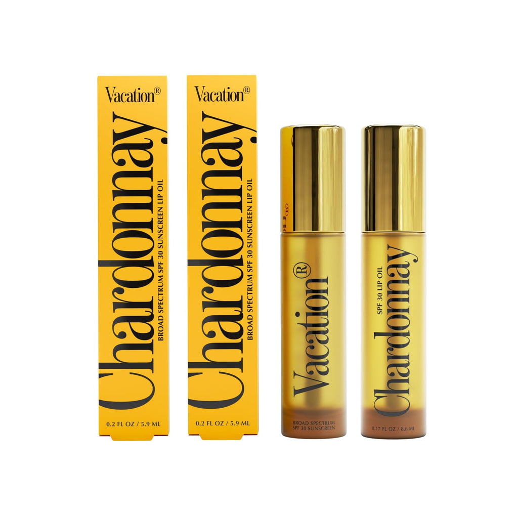 VACATION Chardonnay Lip Oil SPF 30 – Hydrating Vegan Lip Sunscreen, Caramel Vanilla Flavor (Pack of 2)