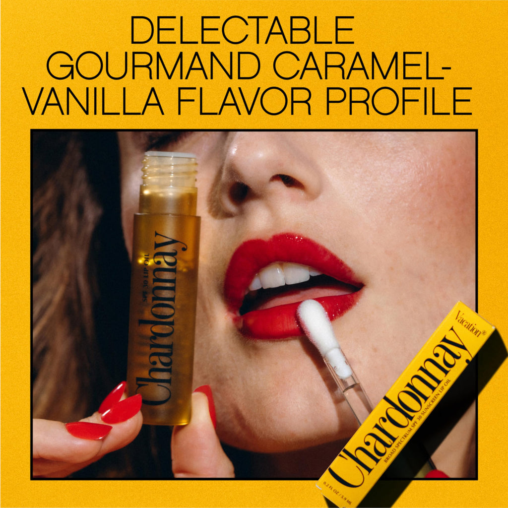 VACATION Chardonnay Lip Oil SPF 30 – Hydrating Vegan Lip Sunscreen, Caramel Vanilla Flavor (Pack of 2)