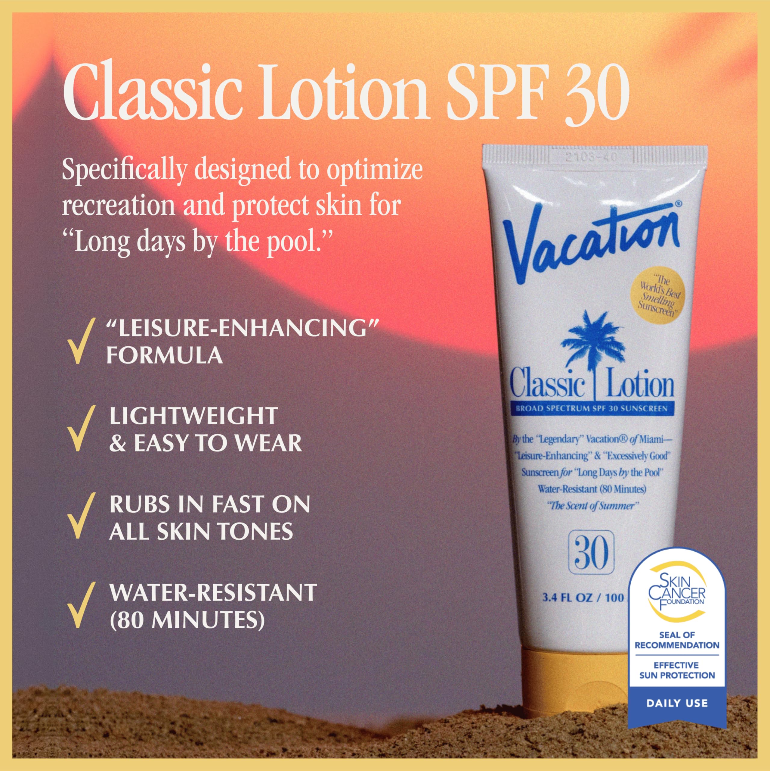 Vacation Classic Sunscreen Lotion SPF 30 — Water-Resistant, Invisible Finish, Travel Size (Value Pack of 3)