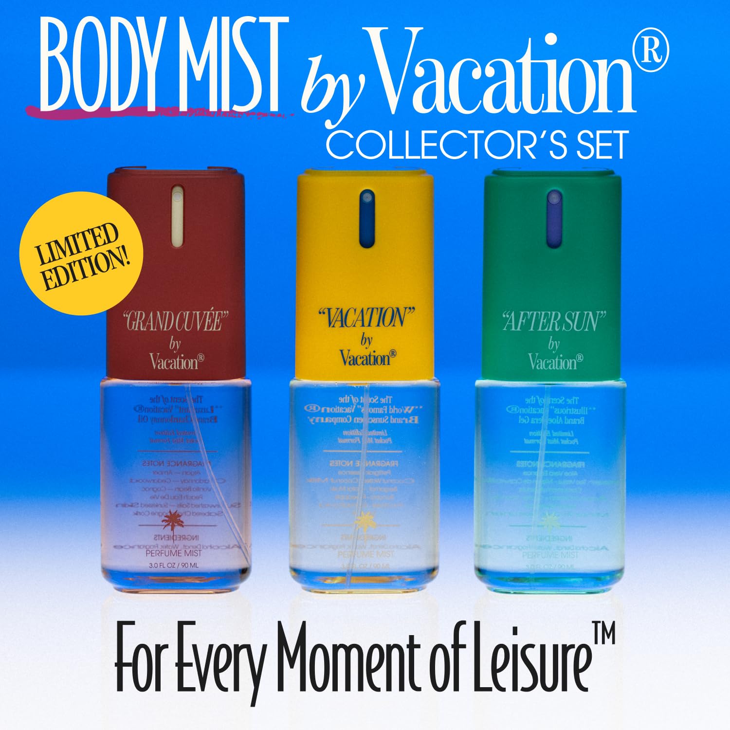 VACATION Body Mist Collector’s Set – 3 Travel-Sized Scents for Men & Women (Coconut, Aloe, Argan)