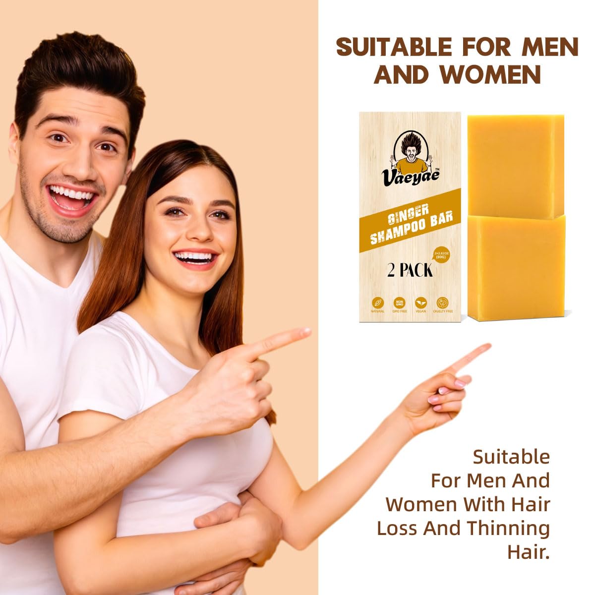 VAEYAE Ginger Shampoo Bar for Hair Growth & Thickening – 2 Bars