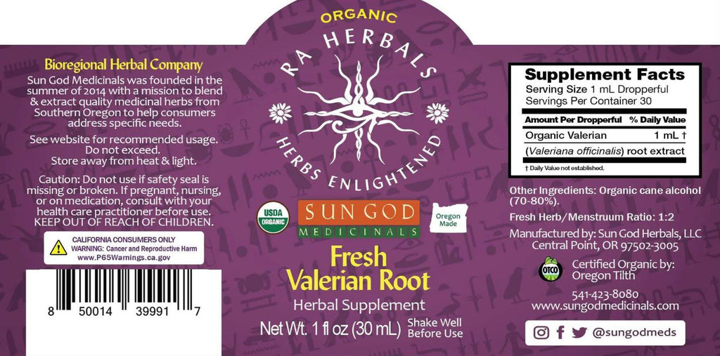 Organic Fresh Valerian Root Tincture - SUPPORTS THE NERVOUS SYSTEM