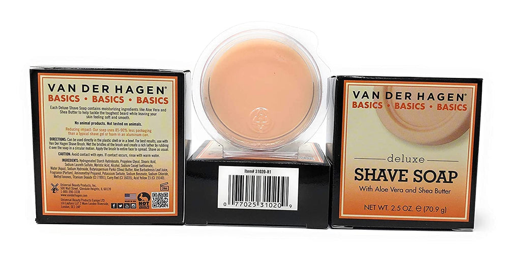Van Der Hagen Deluxe Shave Soap - 2.5 oz - 3 Pack | Rich Lather for Classic Shaving