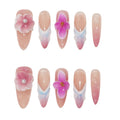 Vanesseva 10pcs Handmade Press On Nails – Medium Almond, 3D Flowers, Chrome Shells, Reusable, Y2K Tropical