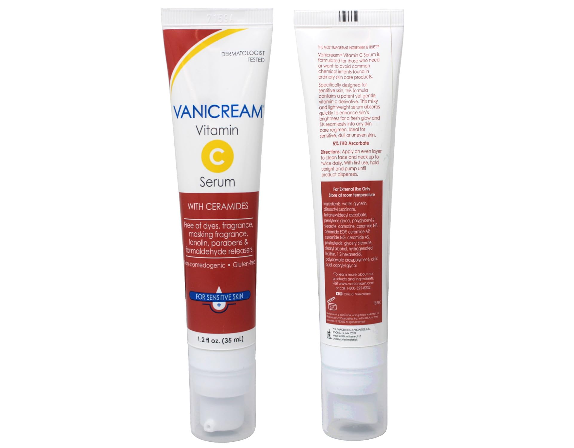 Vanicream Vitamin C Serum with Ceramides for Sensitive Skin – 1.2 fl oz (Pack of 2)